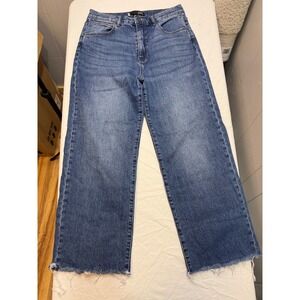 KUT from the Kloth Wide Leg Crop Jeans Medium Wash Raw Hem Size 8